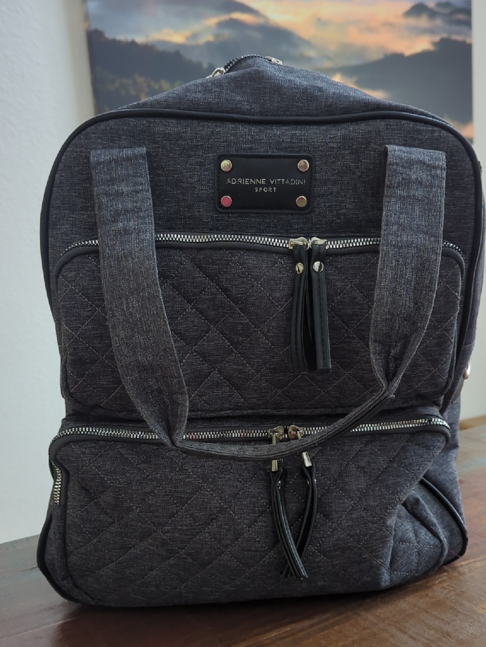 Adrienne Vittadini Sport Charcoal Quilted  Tote